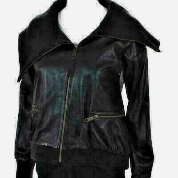 MADISON MARCUS bomber pilot leather jacket oversized collar - Picture 6 of 7